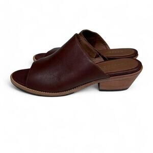 Patina Portland Leather Mule Heels Nutmeg Brown Open Toe Slides Size 10